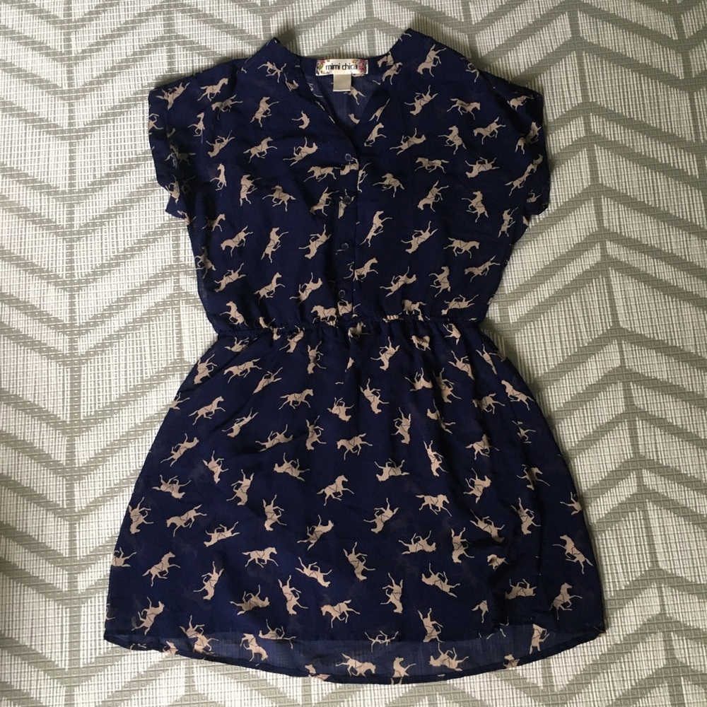 Blue dress with beige pattern